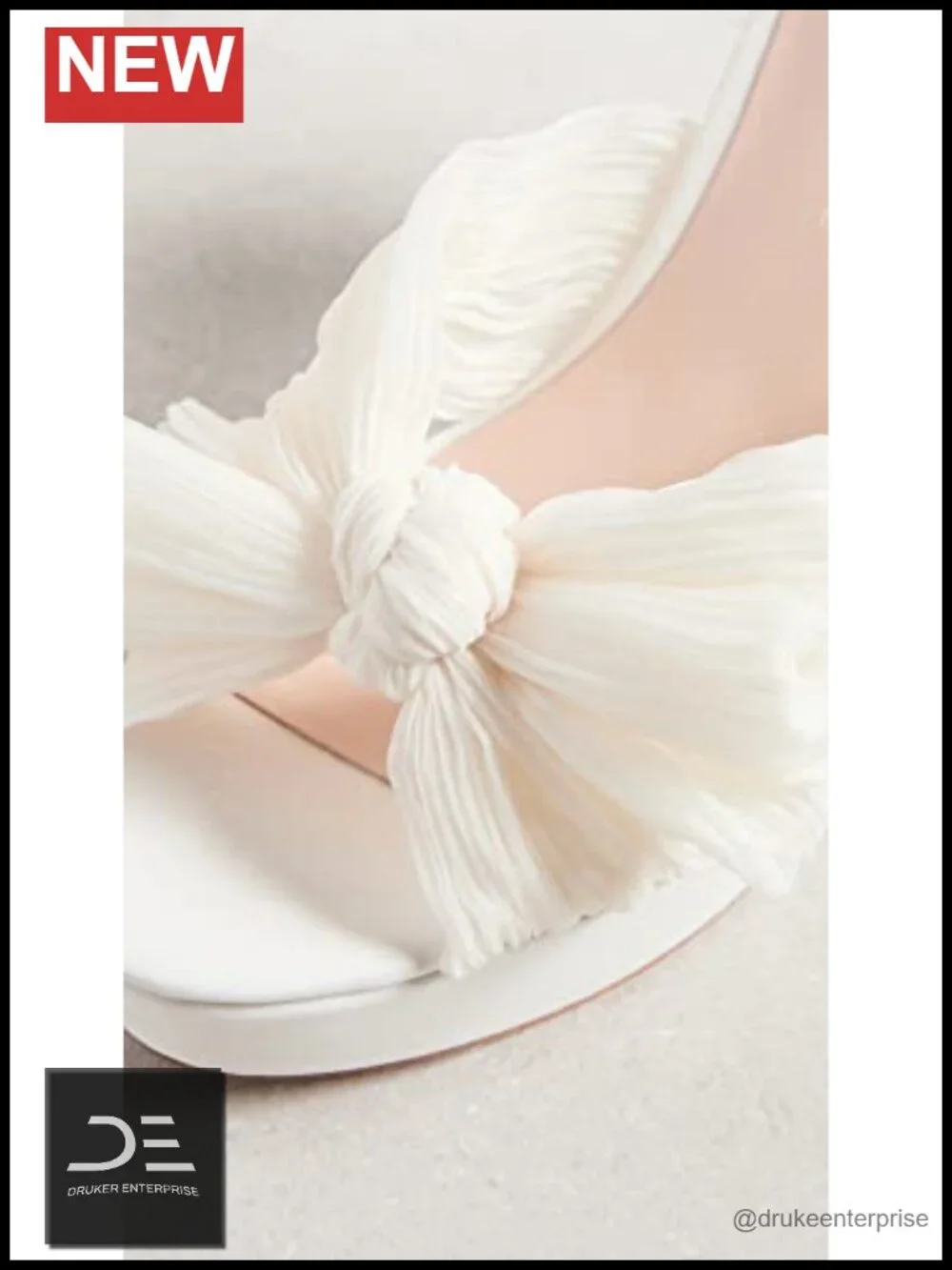 Chiffon Platform Pleated Bow Heels Chunky 4.5in Block Heel Ankle Strap